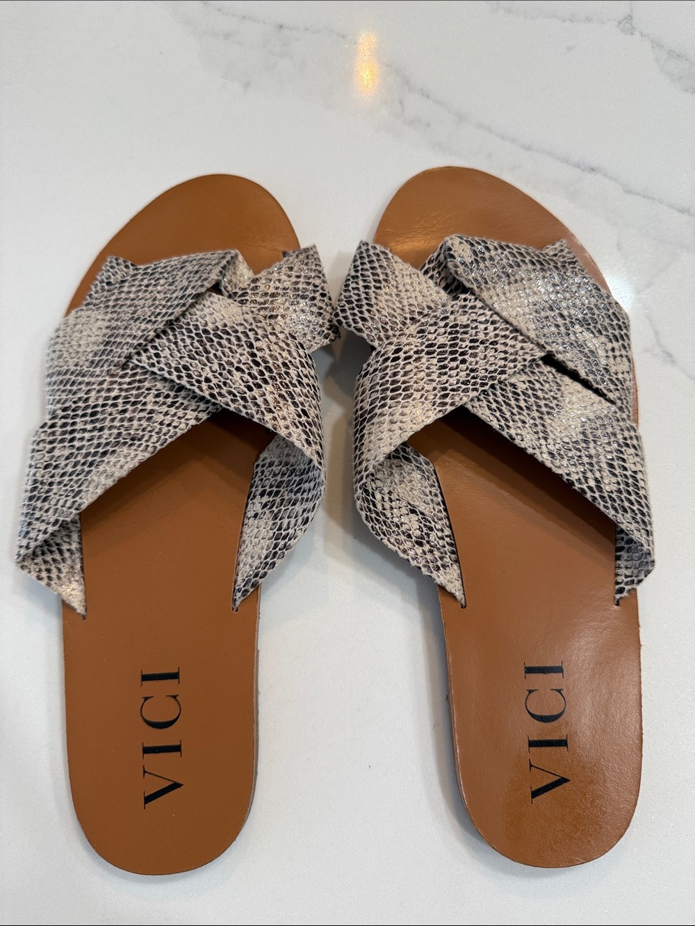 Vici Snakeskin print sandals in a size 8
